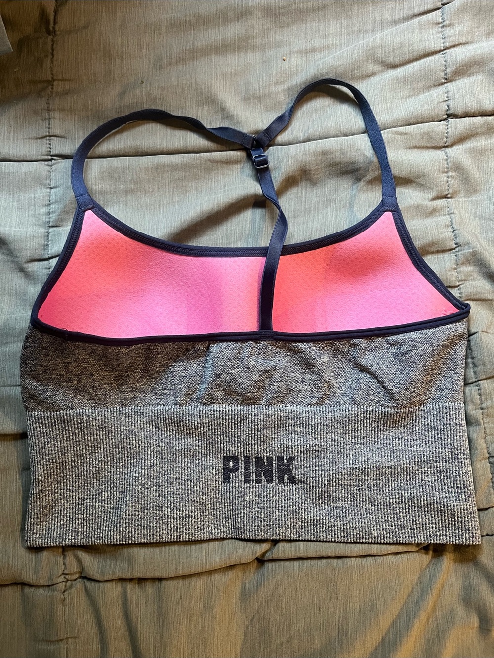 PINK Victoria's Secret Pink & Heather Gray Racerback Sports Bra